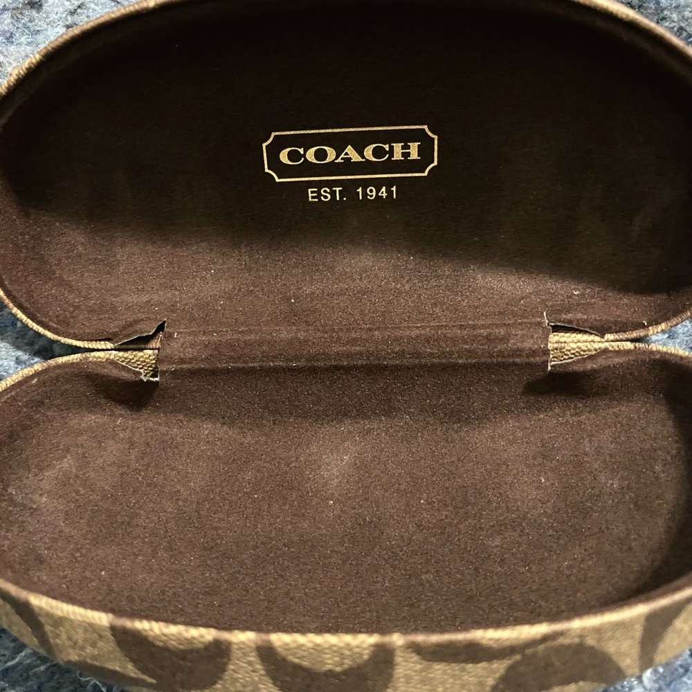 NWOT, Brown, Coach, Monogrammed, Hardcover Sunglass Case.